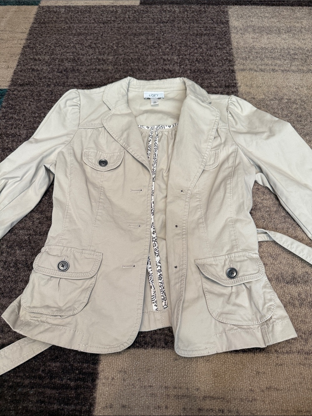 LOFT Light Beige Utility Jacket with Button-Flap Pockets